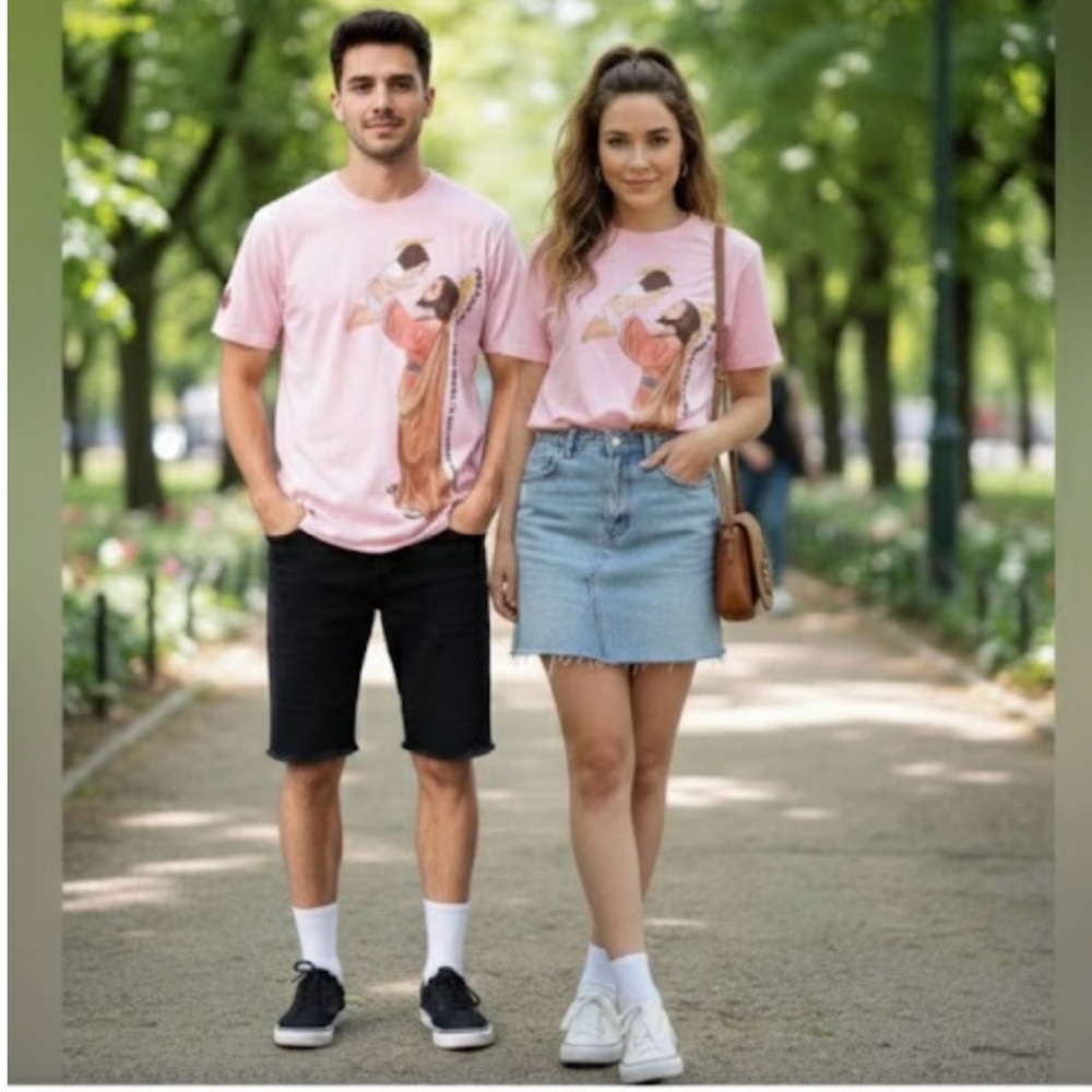 Unisex pink Graphic Tee with Inspirational Design Saint Joseph Size M NWOT #003